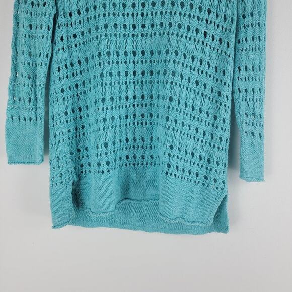 J Jill Open Knit Sweater Long Sleeve Linen Cotton Blue Size  S - Picture 4 of 5